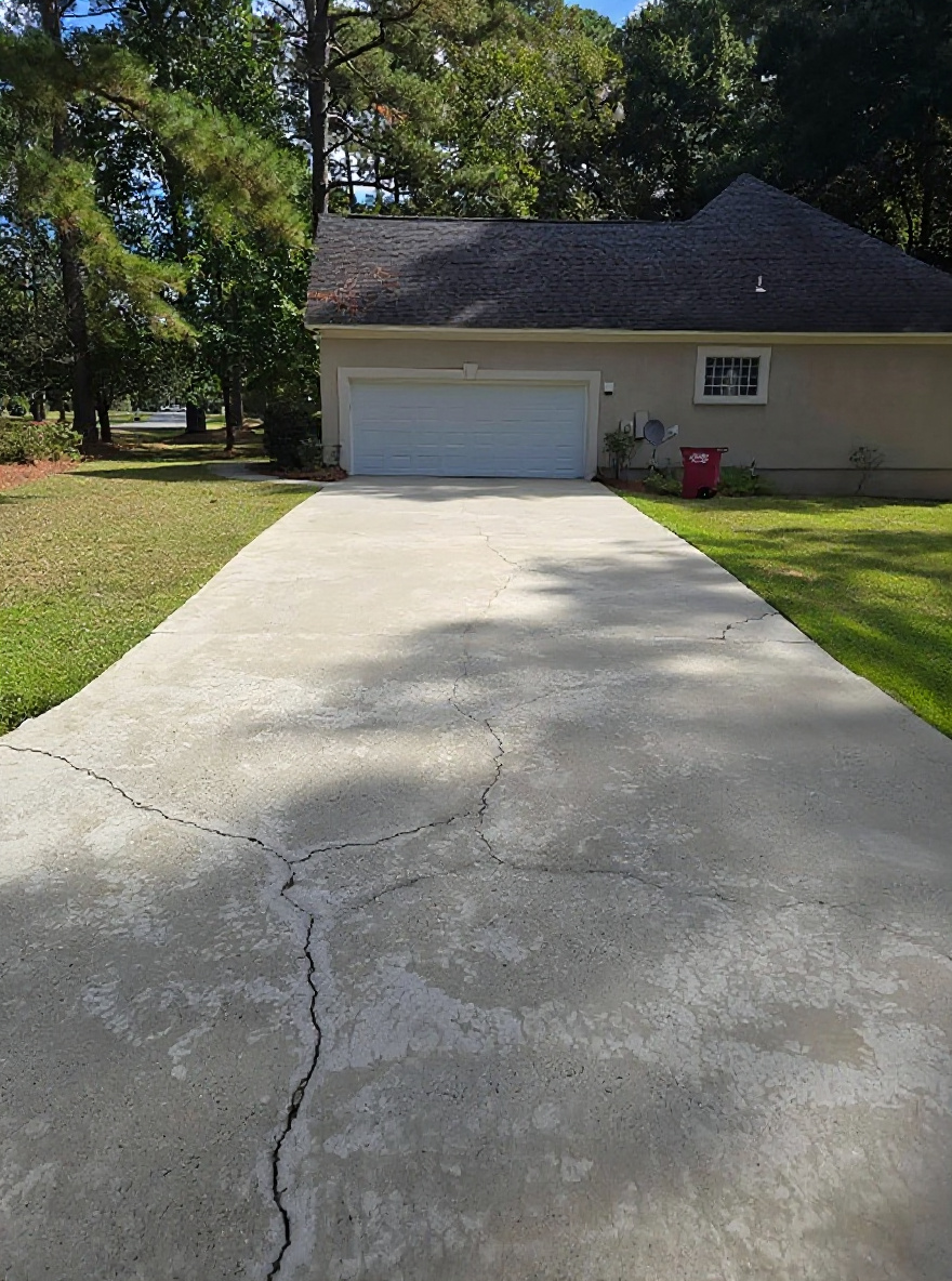 A long concrete driveway after a wash