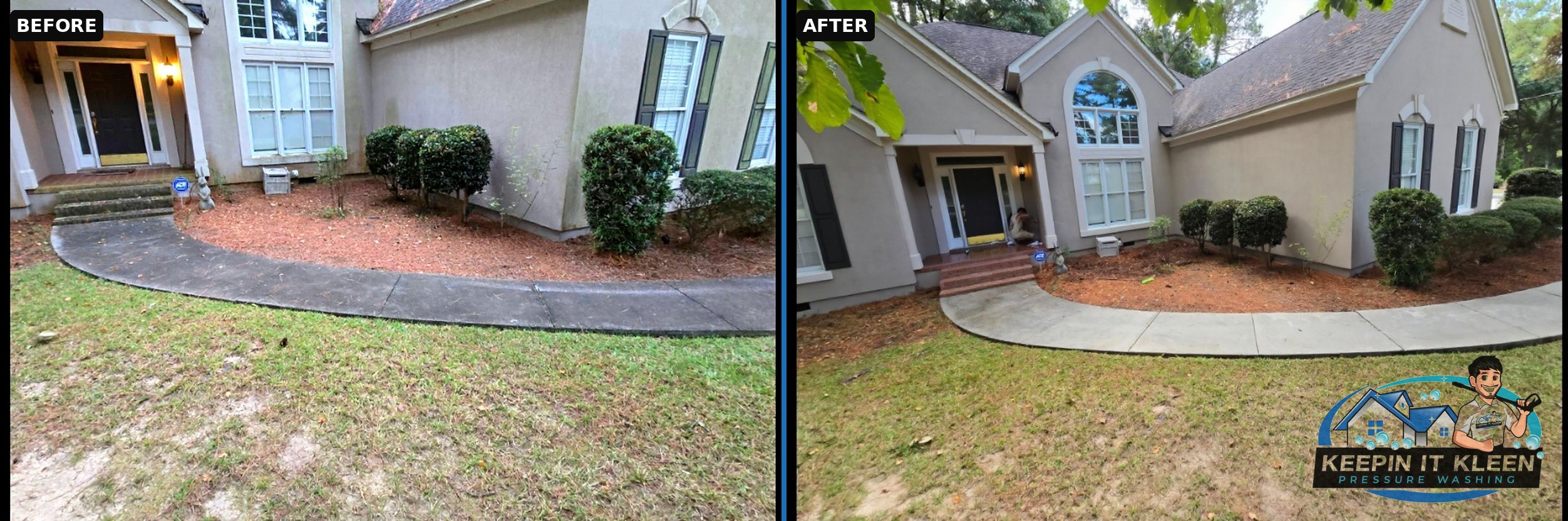 House front walkway and steps before and after a wash